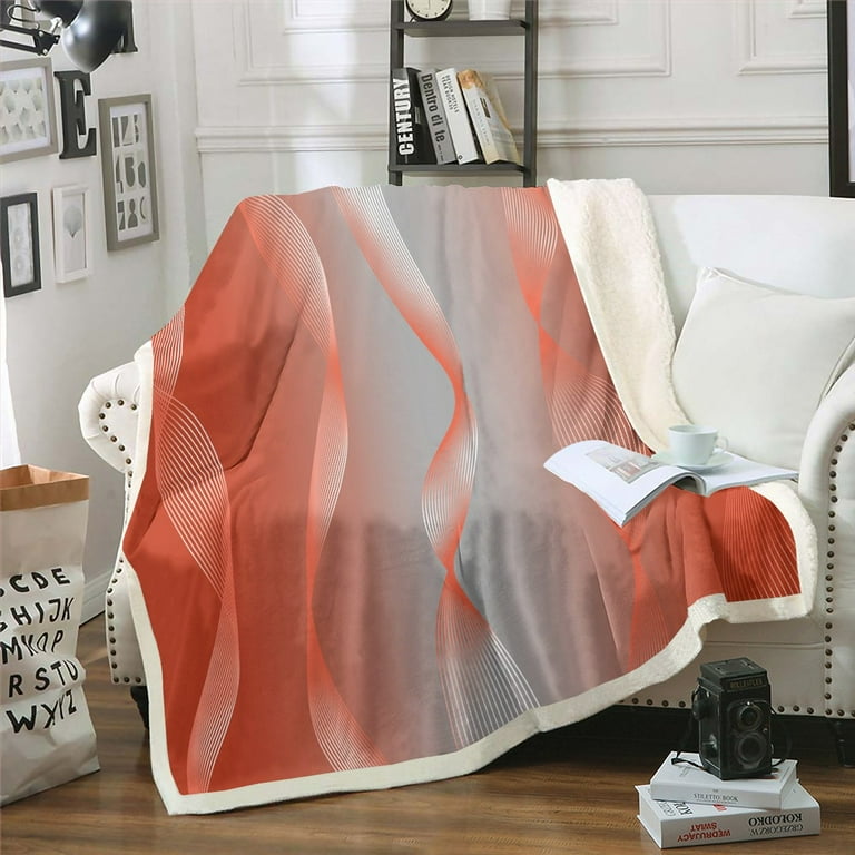 YST Gradient Red Orange and Greyish White Blanket Ombre 30 x40 Throw Blanket for Sofa Decor Trippy Spiral Silver Wave Line Fleece Blanket Abstract
