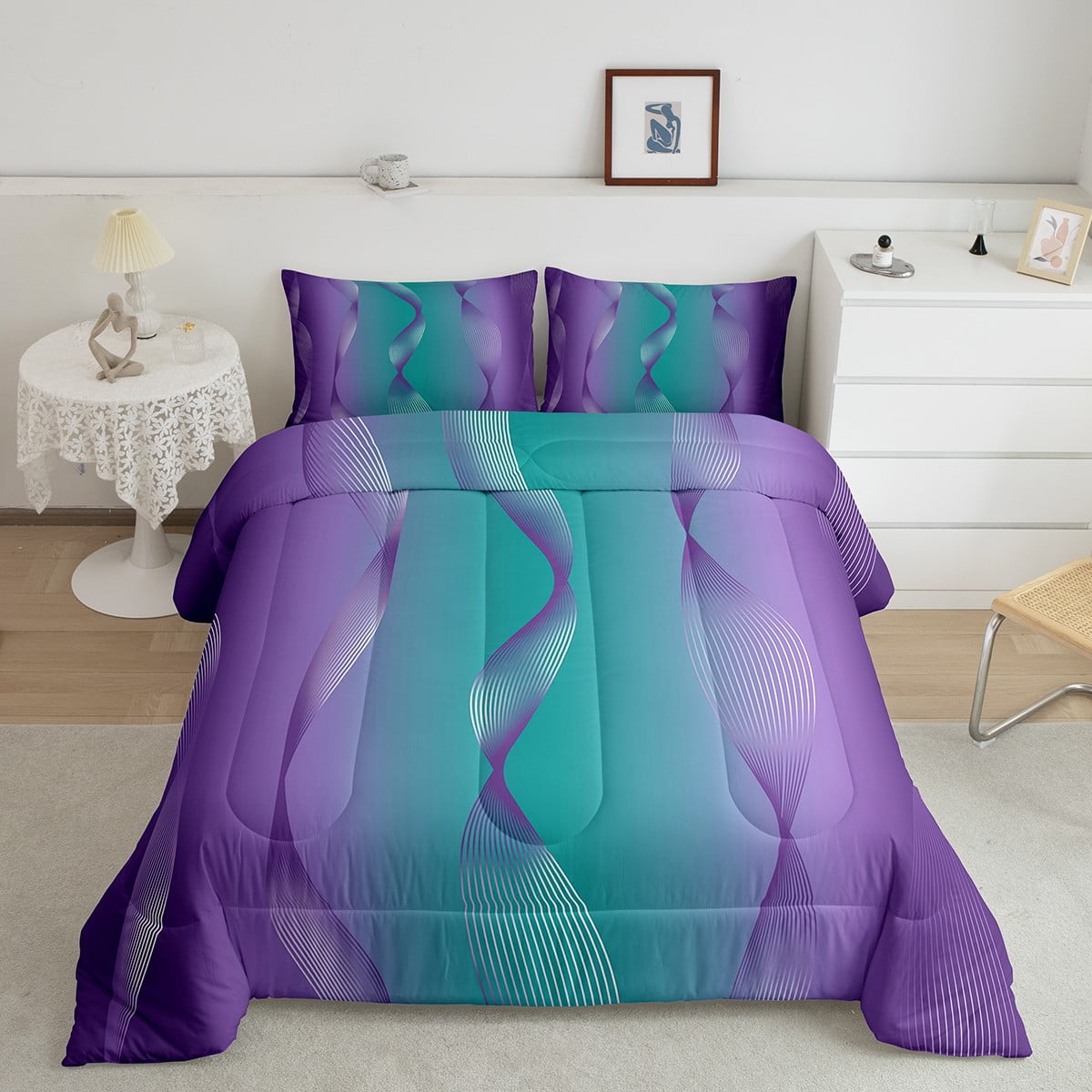 Gradient Teal and Purple Bedding Set Ombre Comforter Set ,Spiral Silver ...