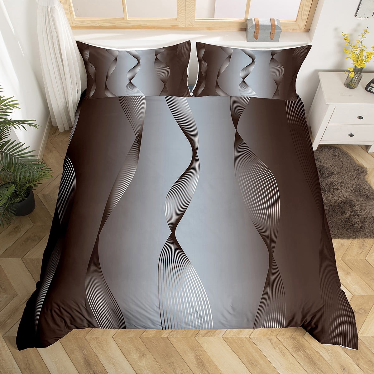 Erosebridal Gradient Terra Brown and Grey Bedding Sets,Irregular Silver ...