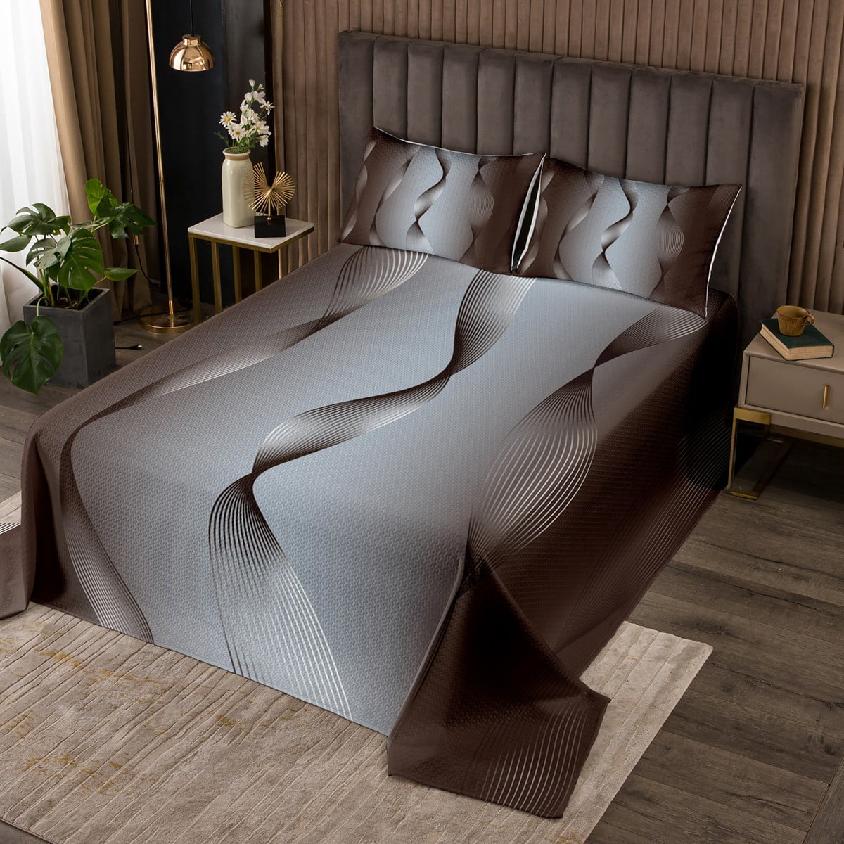 Gradient Terra Brown and Grey Quilt Set Ombre Bedspread Set ,Spiral ...