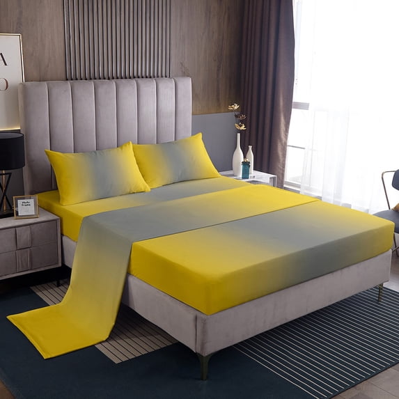 Erosebridal Gray and Yellow Sheets King,Rainbow Ombre Bedding Set Aesthetic Room Decor for Women Men,Gradient Colorful Sheet Set Abstract Fitted Sheet