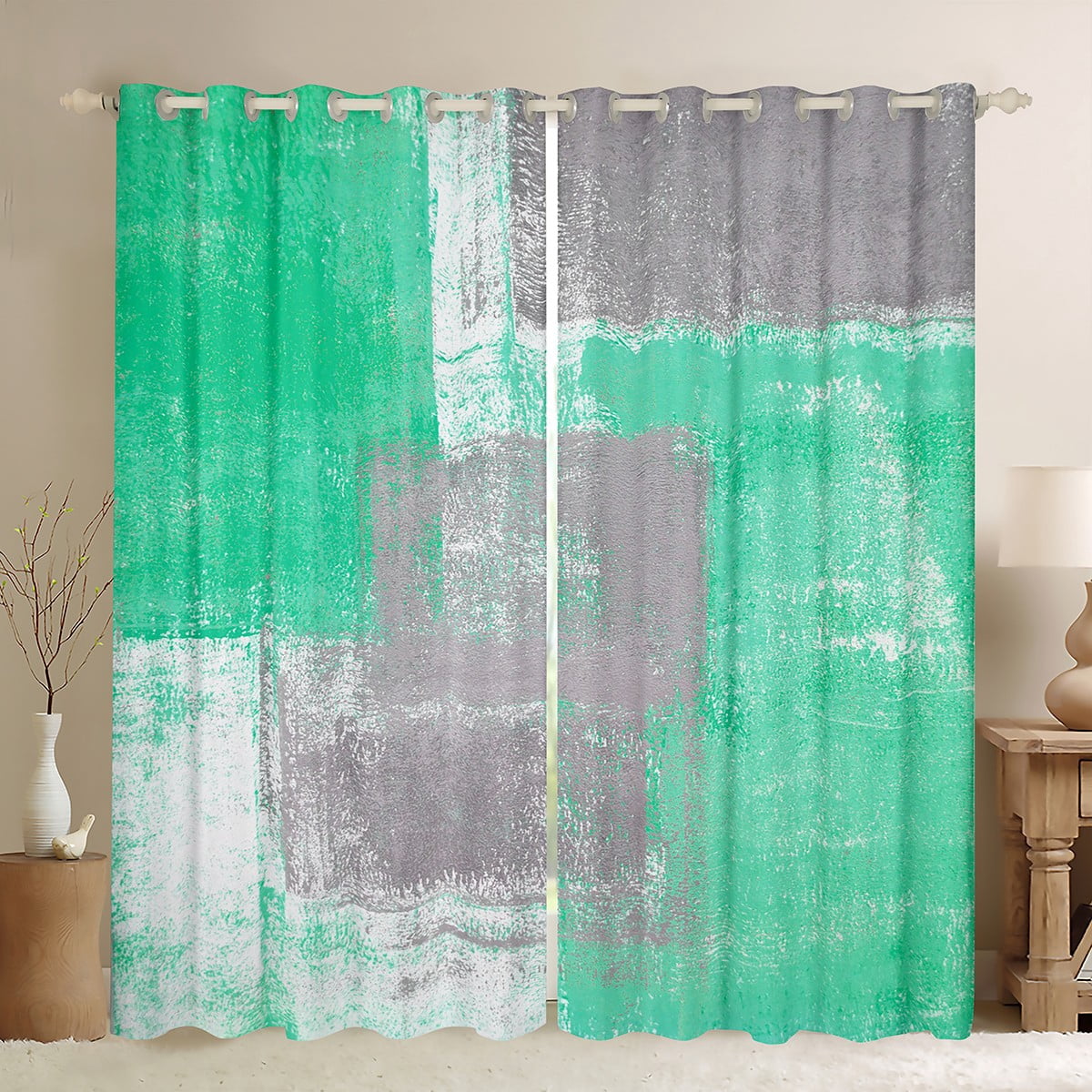 YST Green Grey Curtains 38Wx45L inch,Contemporary Ombre Blackout ...