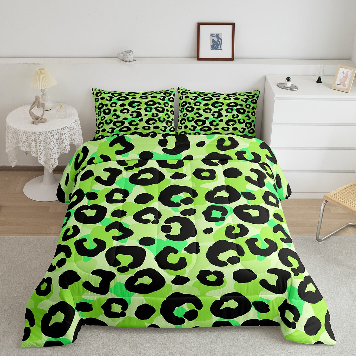 YST Green Leopard Print Comforter Twin Cheetah Print Bedding Set, Wild