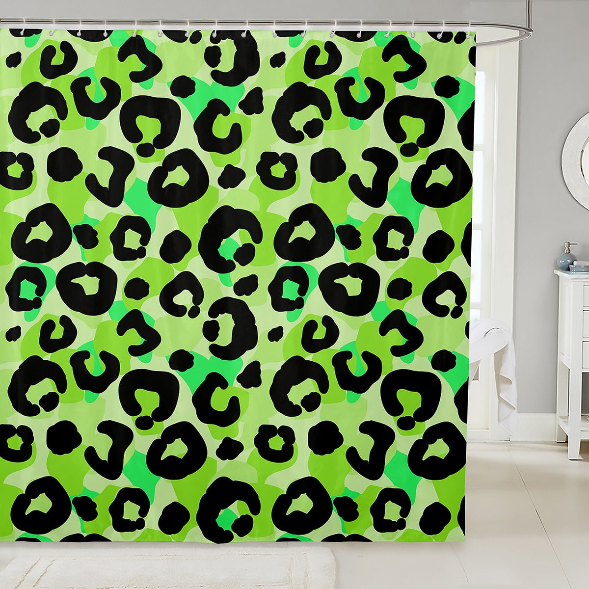 YST Green Leopard Print Shower Curtain Cheetah Print Waterproof ...