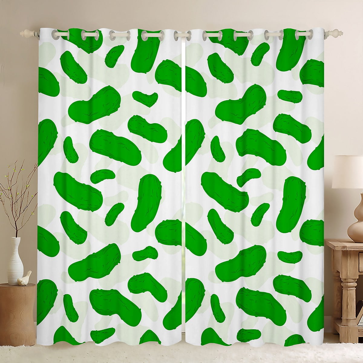 YST Green Pickles Blackout Curtains Watercolor Cute Cucumbers Curtains