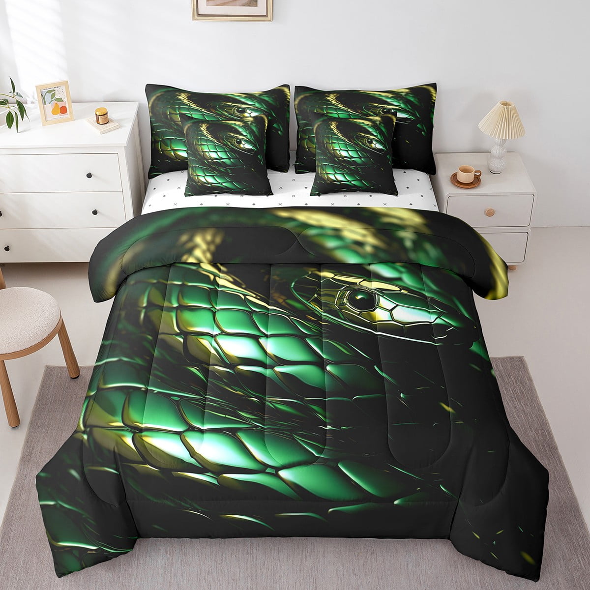 YST Green Snake Full Comforter Set 7Piece Teenage Boys Animal Bedding