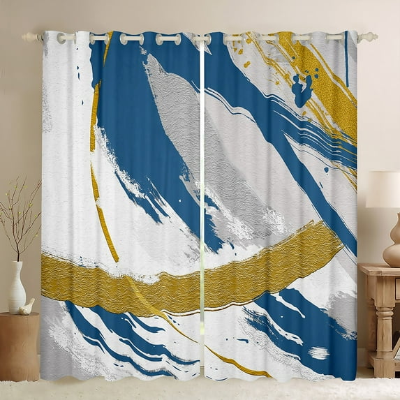 Grey Beige Blue Curtains & Drapes Brush Strokes Oil Painting 30%-50% Blackout Curtains, Gradient Abstract Vintage Curtains Ombre Graffiti Black Out Curtains, Contemporary Modern Window Drapes