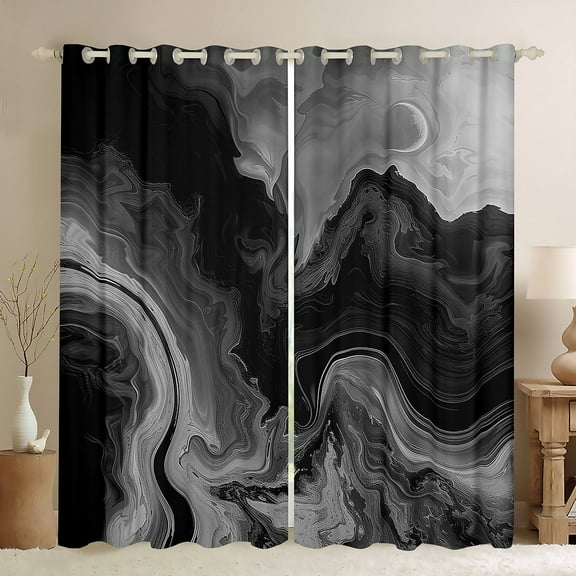 YST Grey Black Marble Curtains Modern Abstract Art Blackout Curtains, Aesthetic Marbling Curtains & Drapes Watercolor Stone Pattern Bedroom Curtains, Mountain Fluid Window Treatments