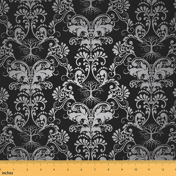 Erosebridal Grey Black Ombre Floral Upholstery Fabric 10 Yards,Baroque Damask Fabric By The Yard,Oriental Antique Ornament Vintage Decorative Fabric,Victorian Style Fabric By The Yard Craft Patchwork