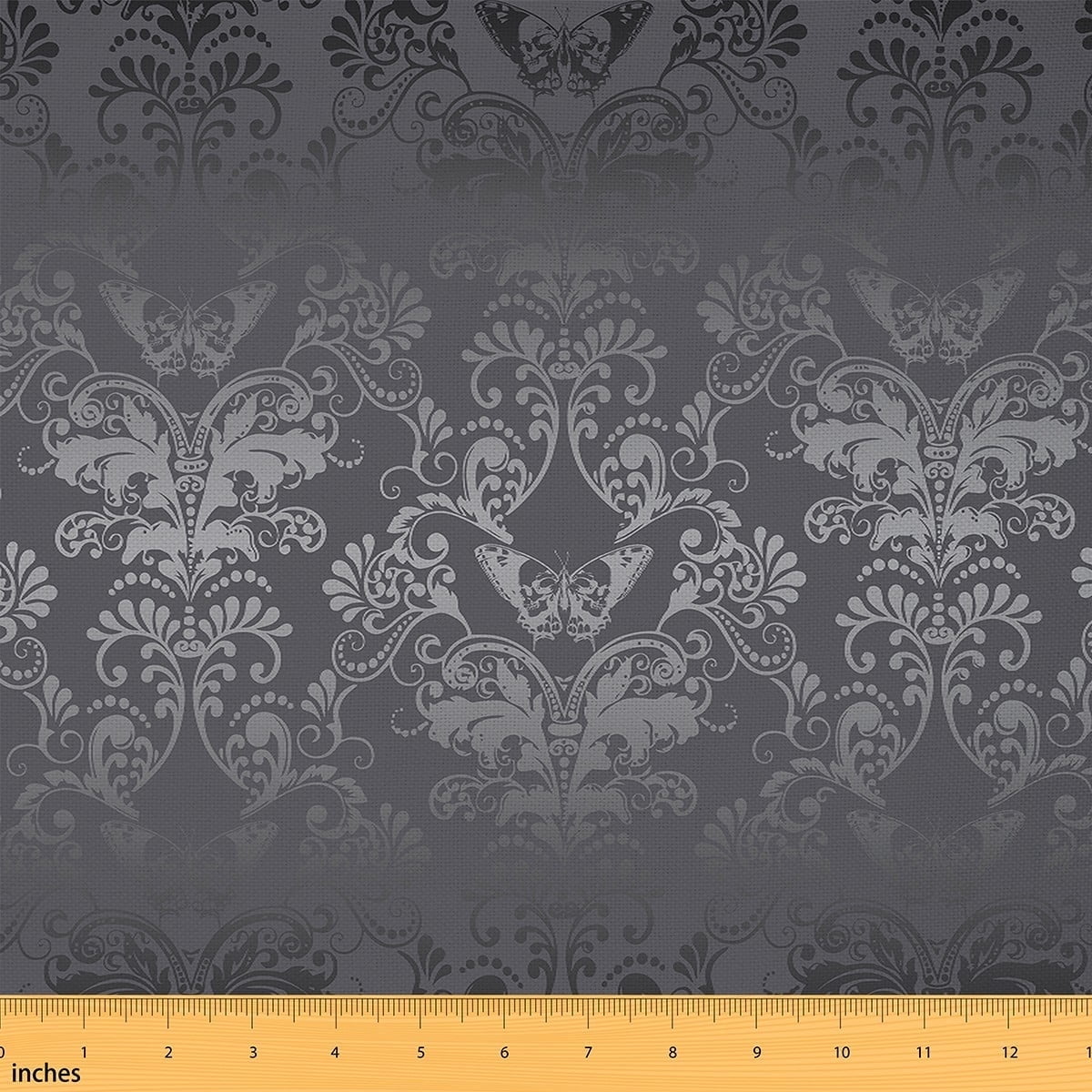 Erosebridal Grey Damask Fabric By The Yard,Exotic Butterfly Upholstery Fabric,Bohemian Butterflies Floral Print Decorative Fabric,Gothic Style Indoor Outdoor Fabric,Black Grey,10 Yards