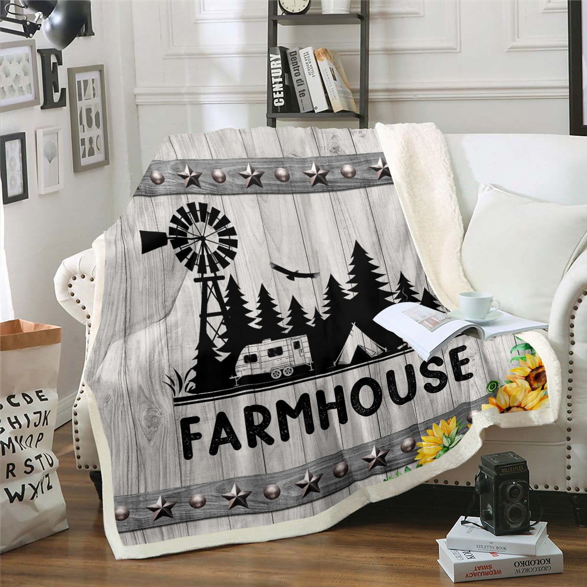 YST Grey Lodge Cabin Throw Blanket for Couch Rustic Farmhouse Fleece
