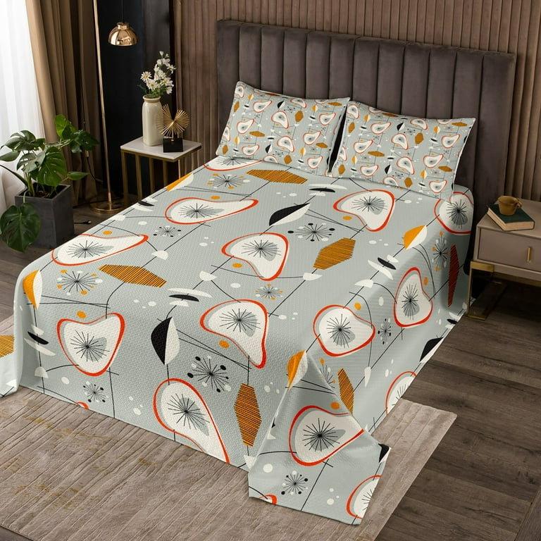 YST Grey Old Fashion Bedspread King Size Abstract Atomic Quilt Set Brown Red White Aestheitc Coverlet Set Boho Mid Century Bedding Set Minimalism