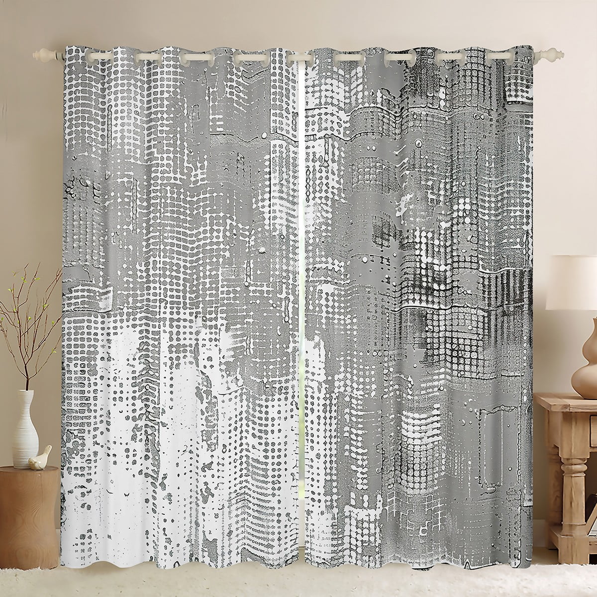 YST Grey Ombre Curtains & Drapes Watercolor Gradient Blackout Curtains ...