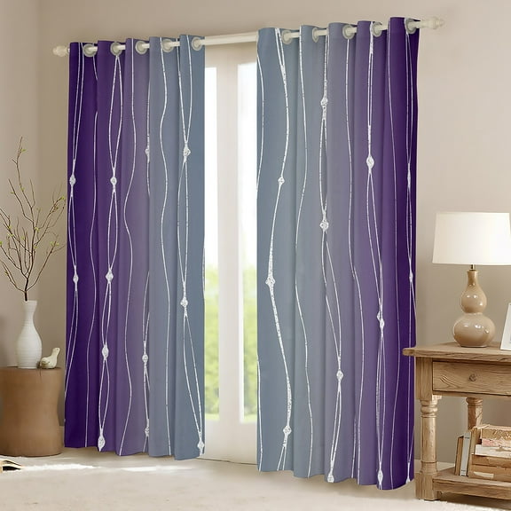 Erosebridal Grey and Purple Ombre Curtains & Drapes Geometric Abstract Curtains, Modern Wave Dots Blackout Curtains Gradient Watercolor Living Room Curtains, Aesthetic Lines Striped Window Curtains