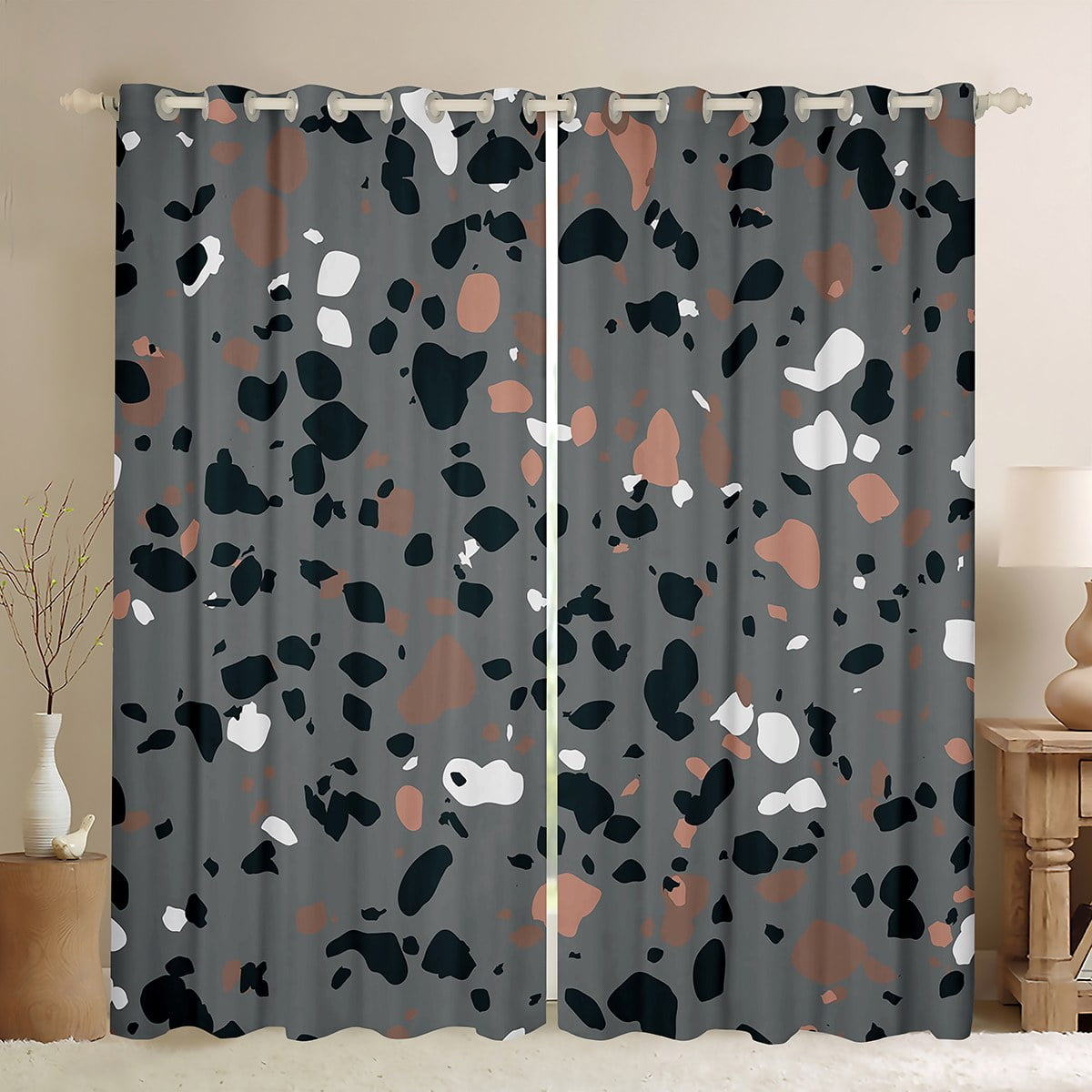 YST Grey Stone Pattern Curtains Gray Aesthetic Blackout Curtains, Black ...