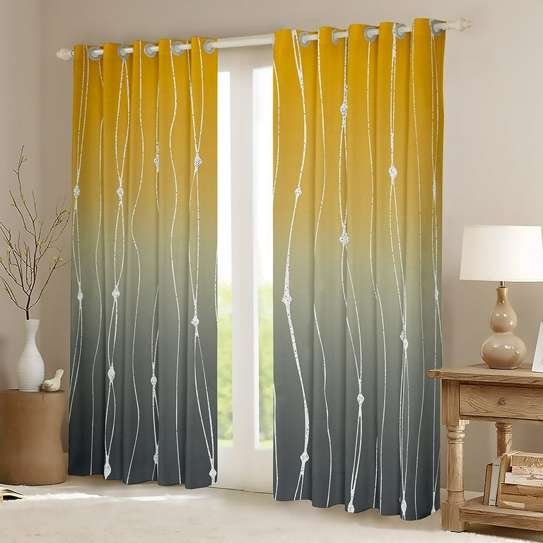 YST Grey and Yellow Ombre Curtains Aesthetic Geometric Curtains Drapes Dots and Wave Stripe Blackout Curtains Watercolor Gradient Window