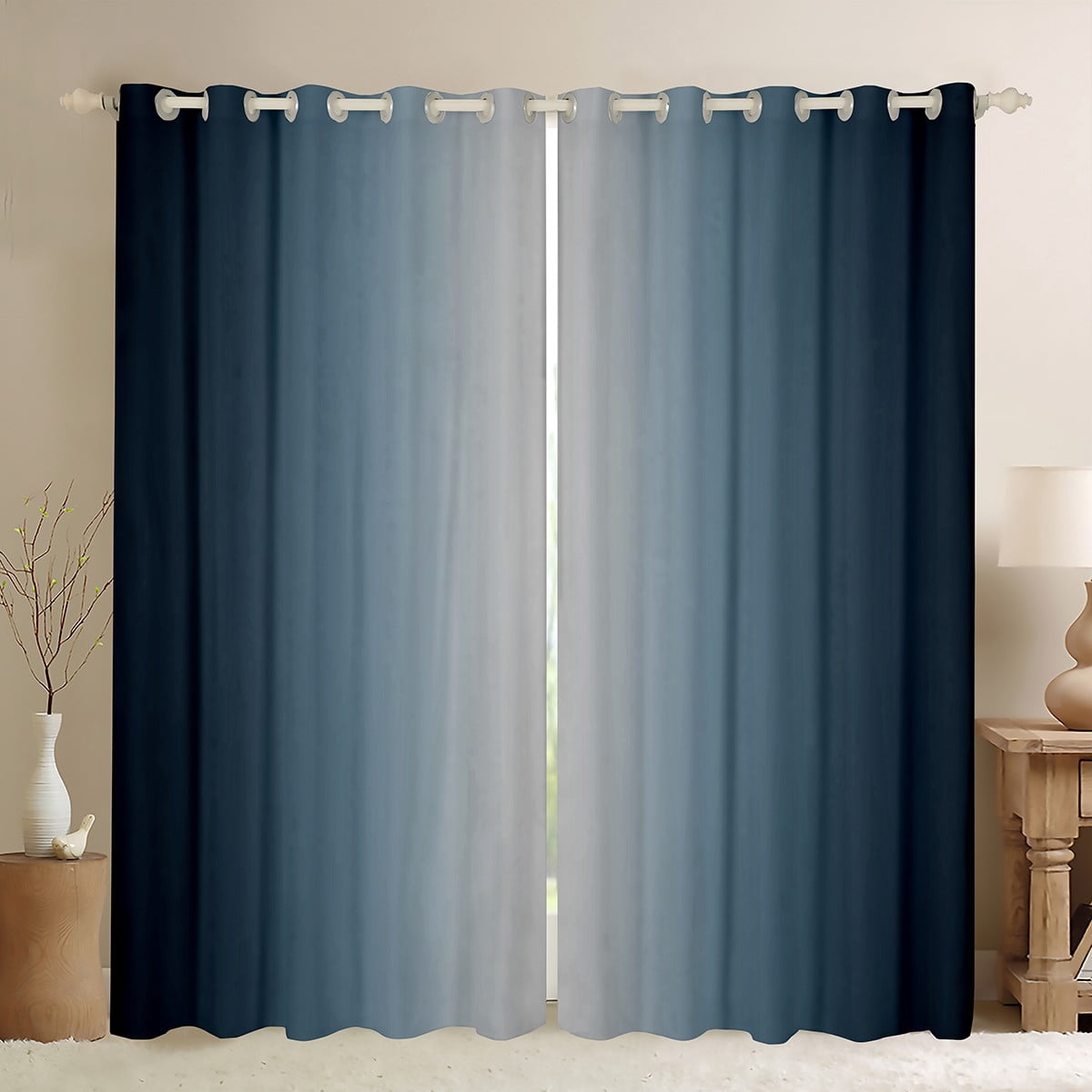 Erosebridal Greyish White and Blue Curtains for Bedroom,Rainbow Ombre ...