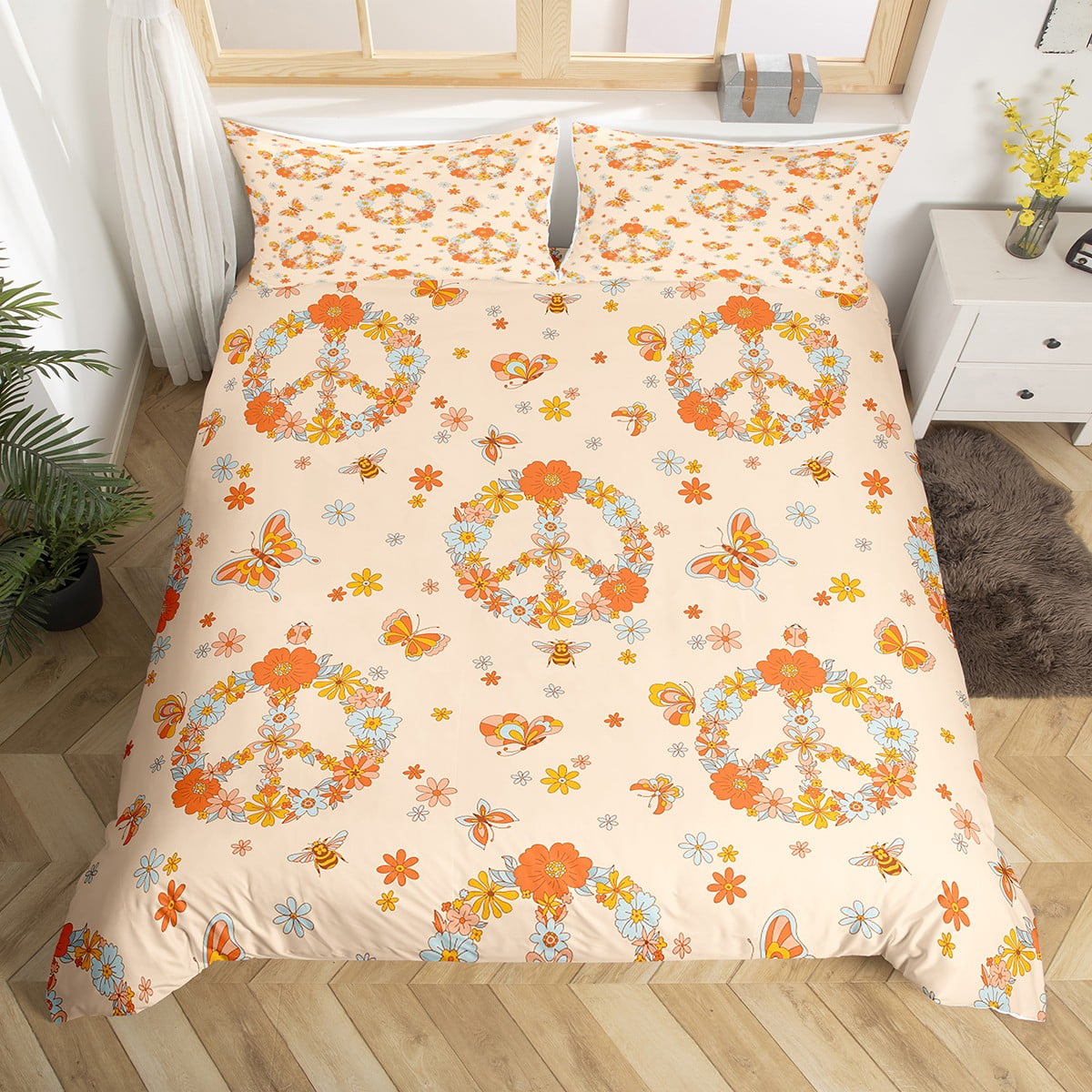 yst-groovy-70s-theme-comforter-cover-retro-peace-sign-bed-sets-boho