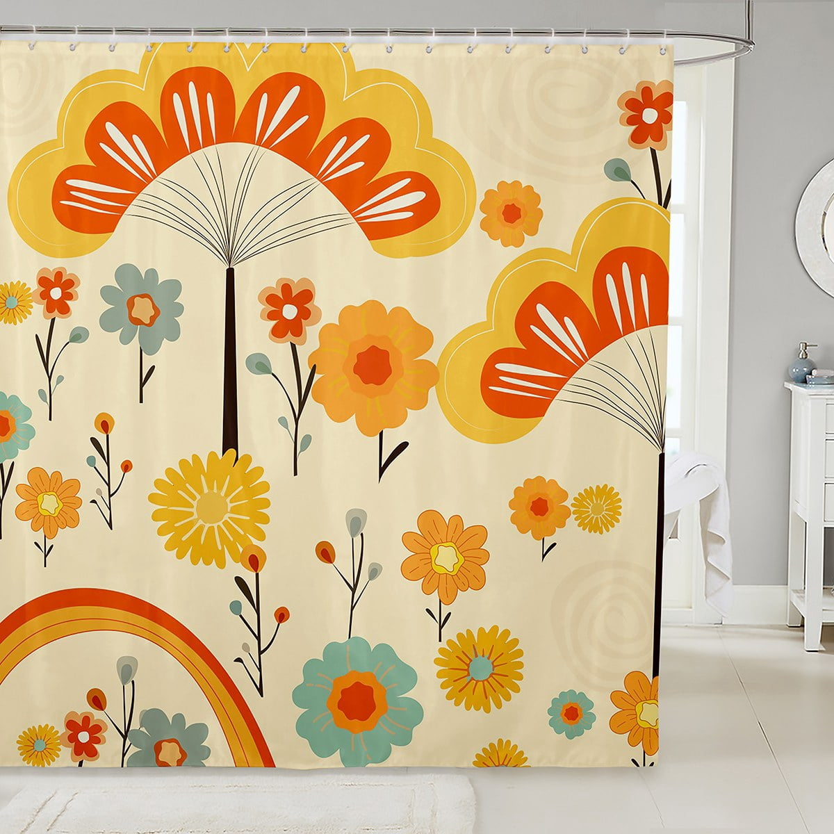 YST Groovy Flower Bathroom Shower Curtain Sets 72" W X 72" L, 60S 70S ...
