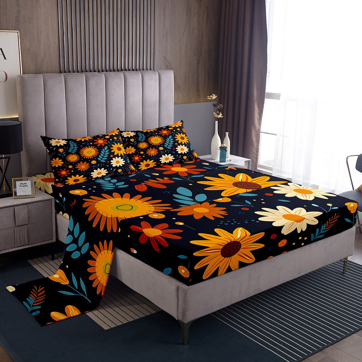 YST Groovy Flower Bed Sheets Set Vintage Floral Twin Size Sheet Sets