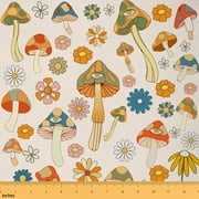 YST Groovy Flower Fabric by the Yard,1960S 1970S Vintage Floral Upholstery Fabric for Chair,Hippie Funky Mushroom Decorative Fabric,Cartoon Boho Daisy Flowers Waterproof Fabric,3 Yards