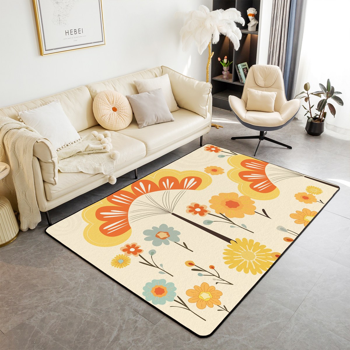 YST 70S Groovy Flower Rug, 80S 90S Retro Floral Non Slip Carpet 