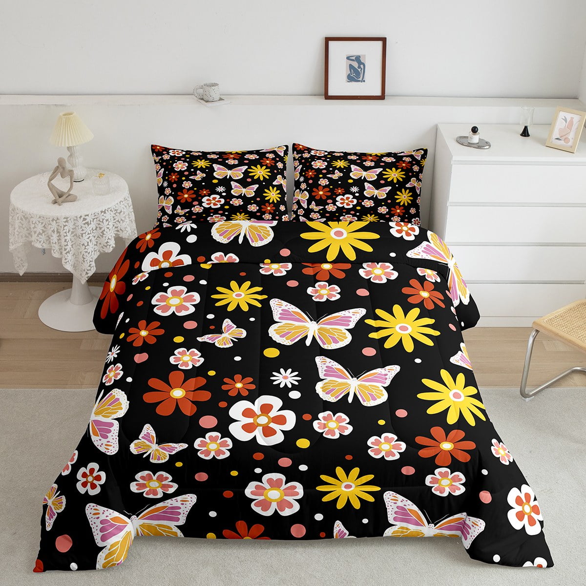 YST Groovy Flower Twin Bedding Set, 60S 70S Hippie Flower Comforter Set