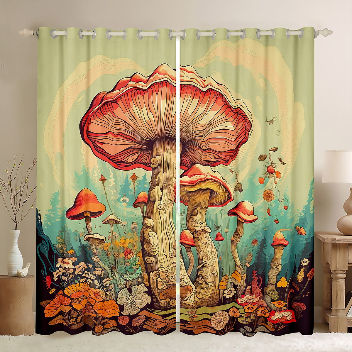 YST Groovy Mushroom Curtains for Kids Boys Girls,Funky 60s 70s ...