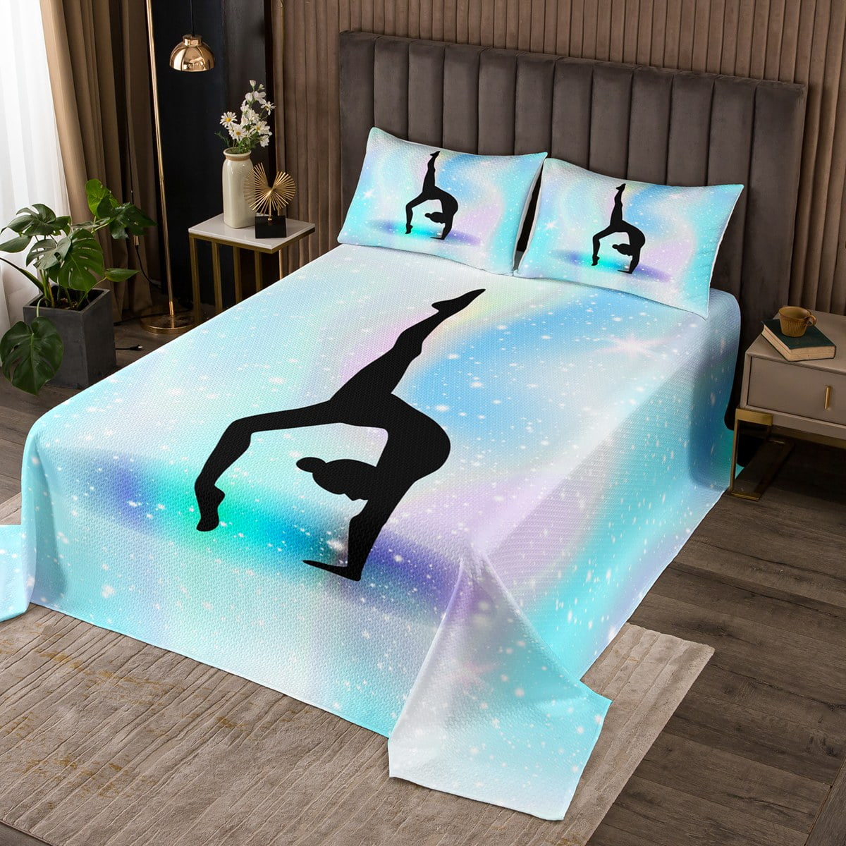 YST Gymnastics Quilt Set Twin Size, Gymnastics Lover Coverlet Set