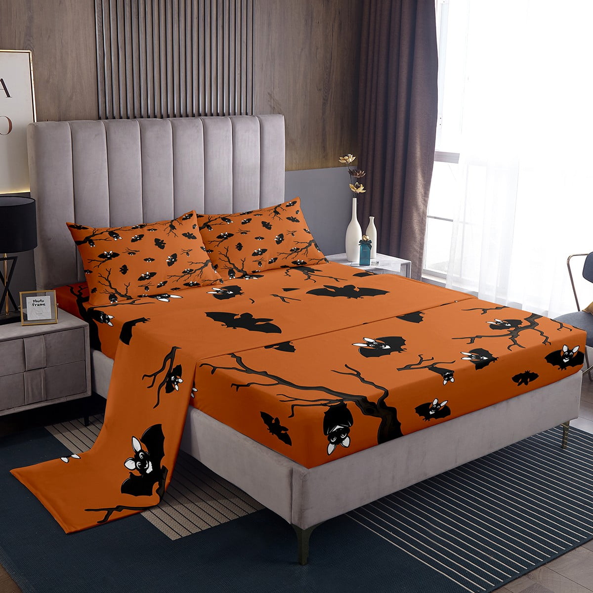 Halloween Bat Decor Sheet Set Flying Animal Print Sheets, Cute Bat Halloween Theme Bed Sheets ...