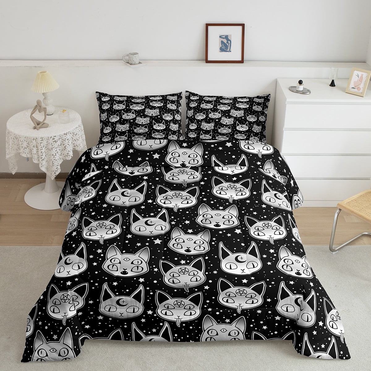 Spooky Cauldron Cats 3-Piece Quilted Bedding Set NCU0TH1666
