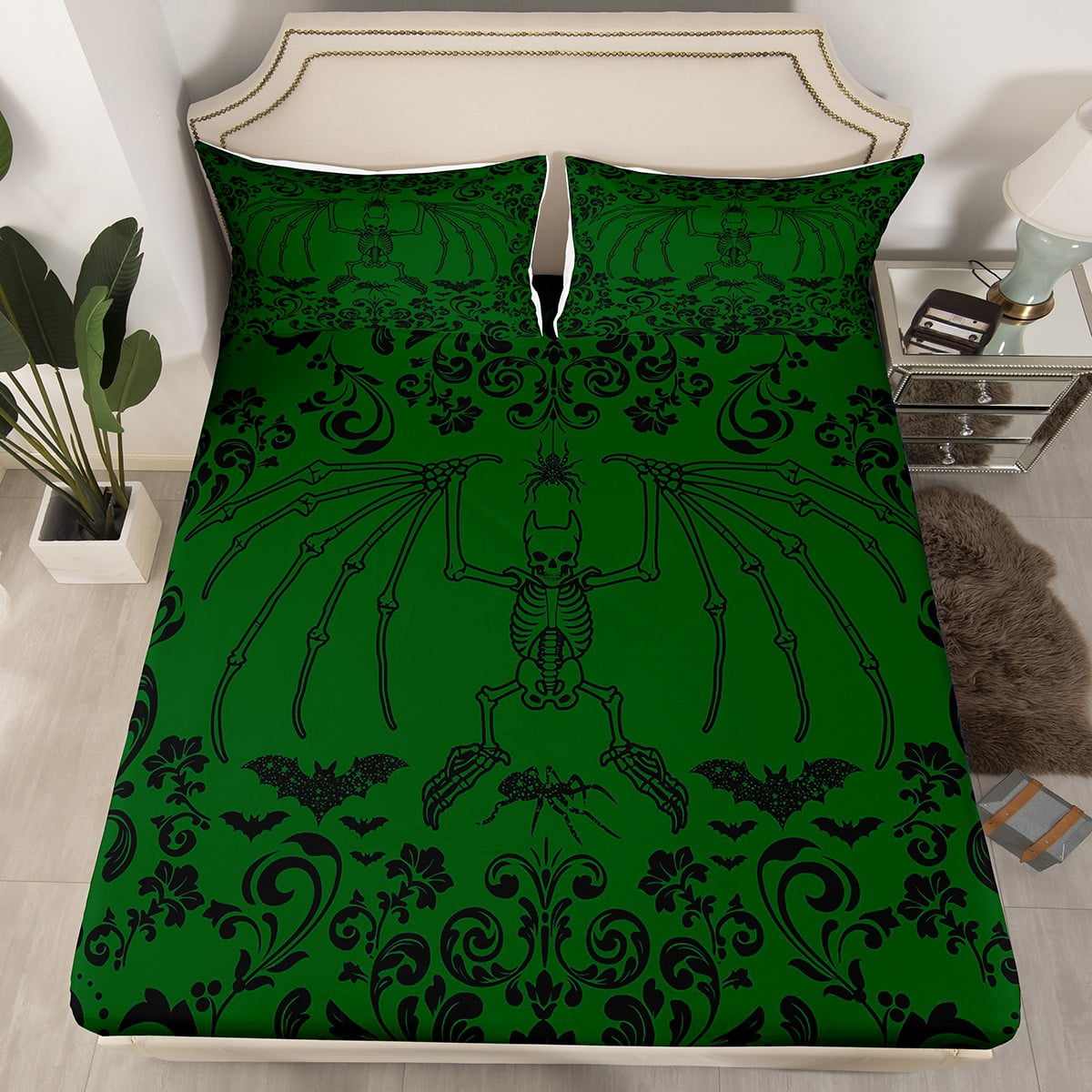 Erosebridal Death Moth Duvet Cover King Set - 100% Cotton Gothic Skull Bedding, Bohemian Decor, Includes 2 Pillowcases