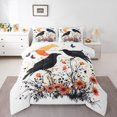 thumbnail image 1 of Halloween Raven Comforter Set Teens, Crow Bird Bedding Set Full Size Moon Butterfly Bedding Comforter Sets Rustic Floral Hand Painted Duvet Insert, White Orange And Black, 1 of 5