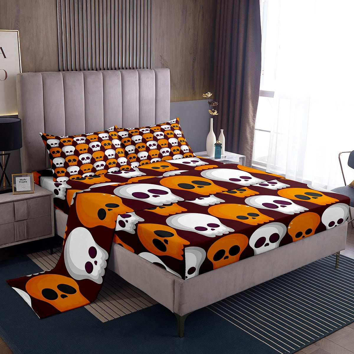 YST Halloween Sheets Skull Head Gothic Decor Sheet Set Trick Or Treat