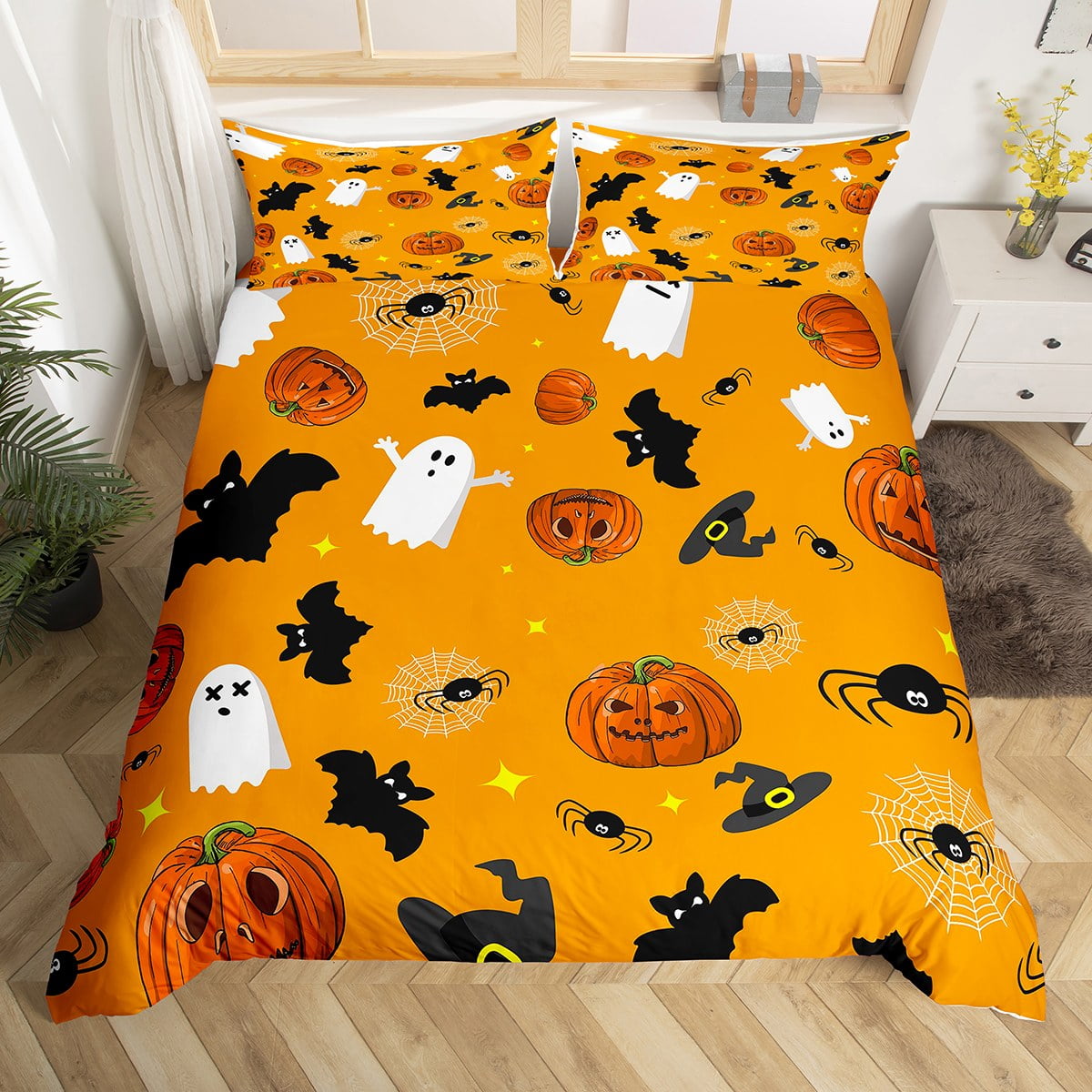YST Halloween Themed Bedding Sets Twin Cartoon Orange Comforter Cover