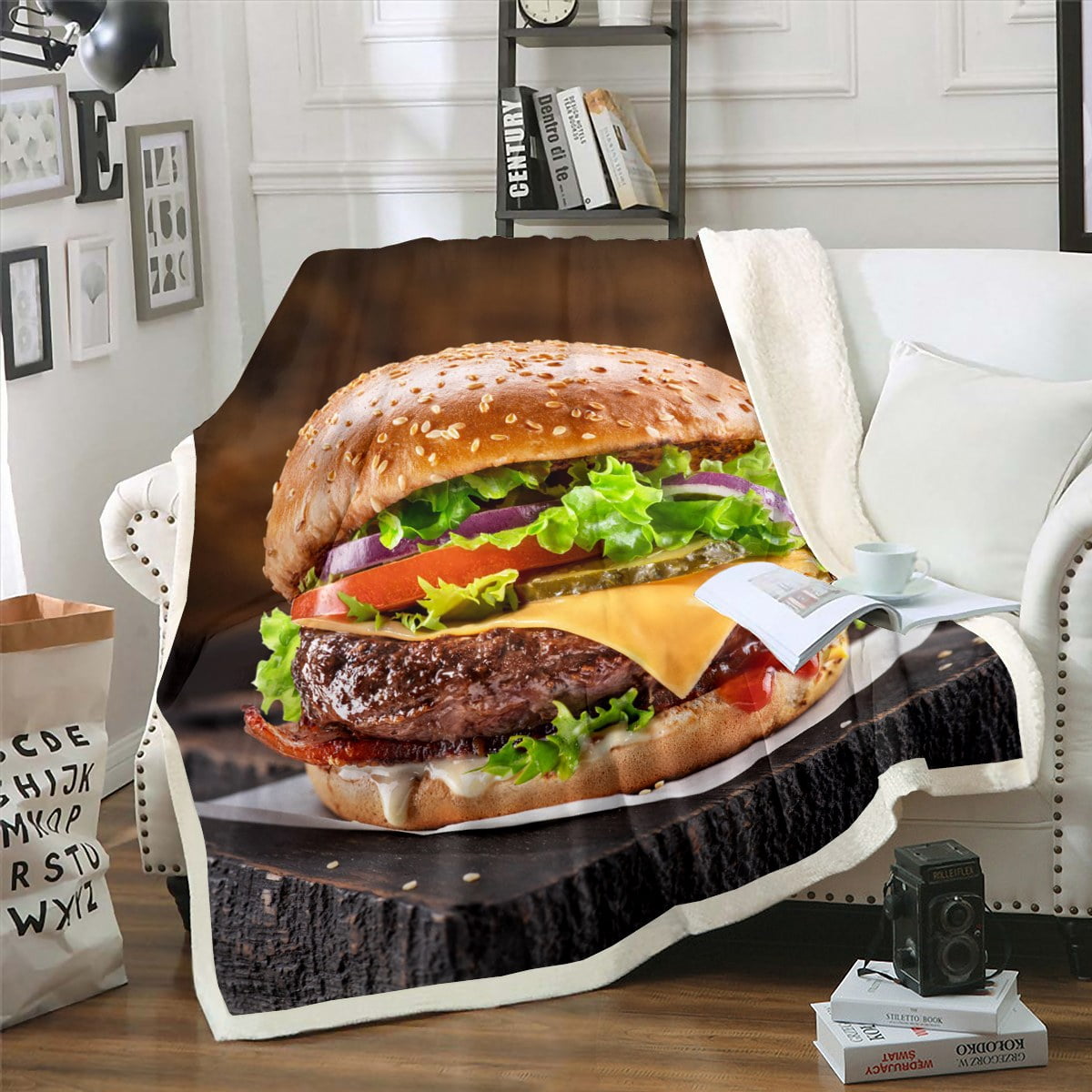 Hamburger Brown Pattern Print Hooded Blanket main image 0