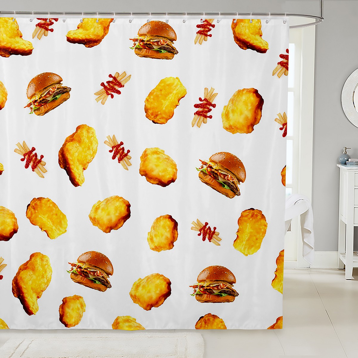 YST Hamburger Shower Curtain,Fast Food Theme Bath Curtain 72.00"x72.00 ...
