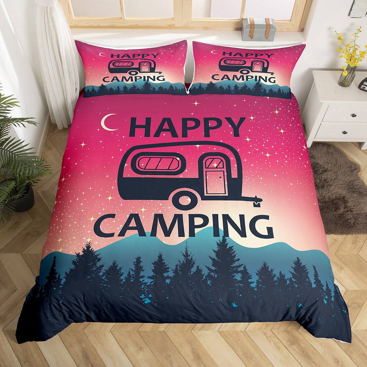 YST Happy Camping Bedding Set Camping Car Comforter Cover Twin, Starry
