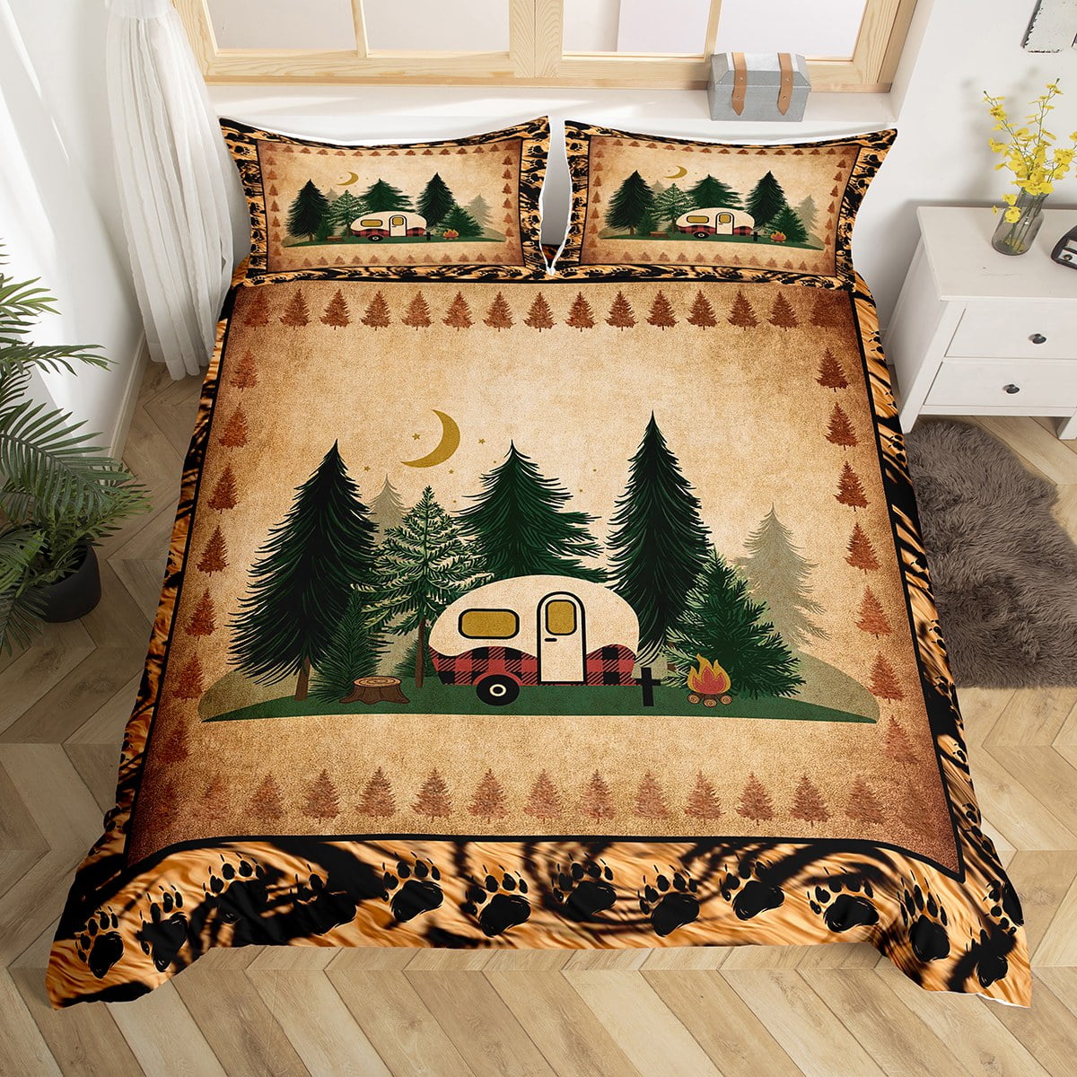 YST Happy Camping Bedding Sets Full for Camper RV Car Comforter Cover