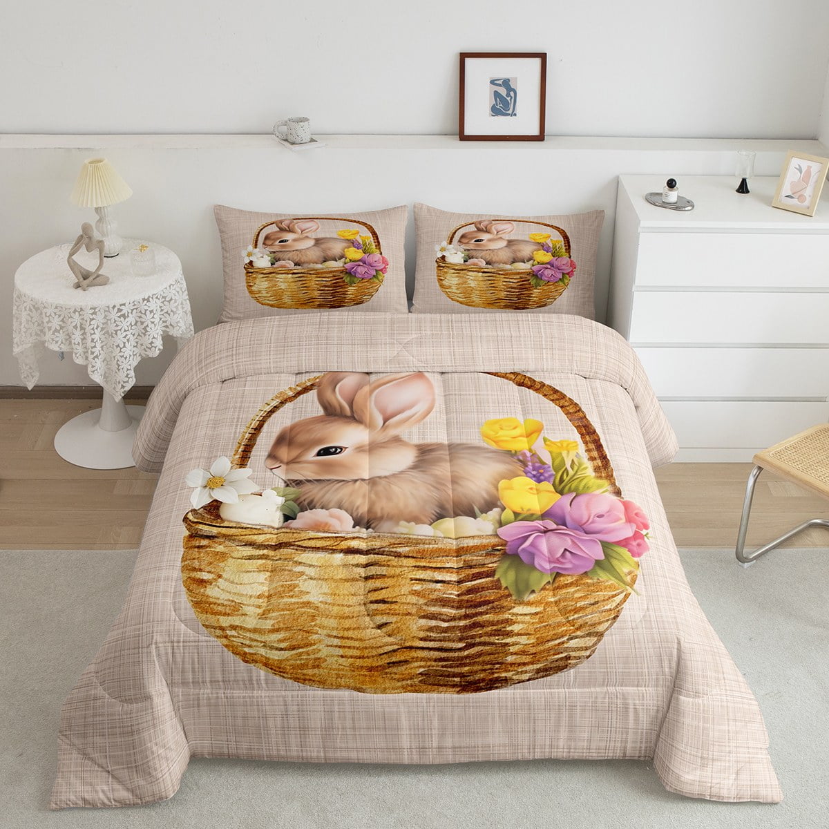 Erosebridal Happy Easter Bunny Bedding Set Full Size, Cute Rabbit ...