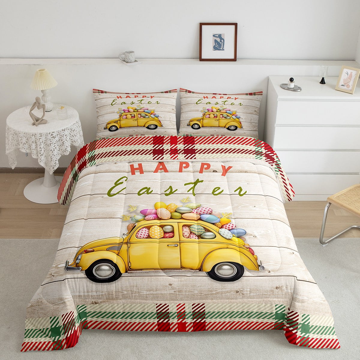 YST Happy Easter Comforter Set Queen Size Easter Eggs Decor Bedding 3