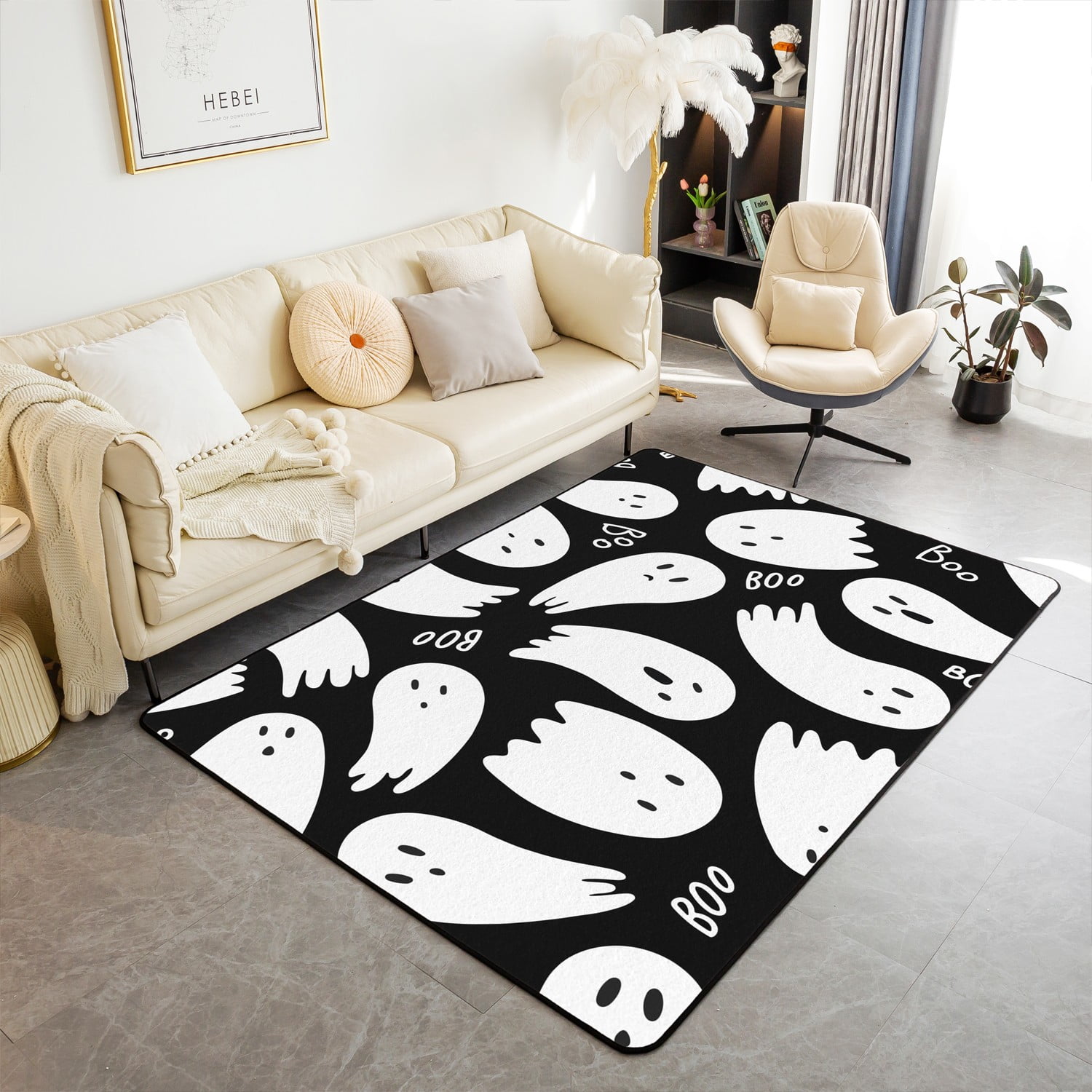 YST Happy Halloween Theme Area Rug,Spooky Silhouette Living Room Rug