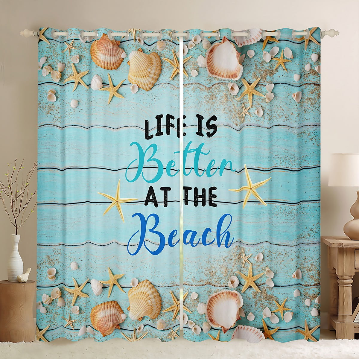 Erosebridal Hawaii Beach Curtains & Drapes Starfish Seashell Curtains ...