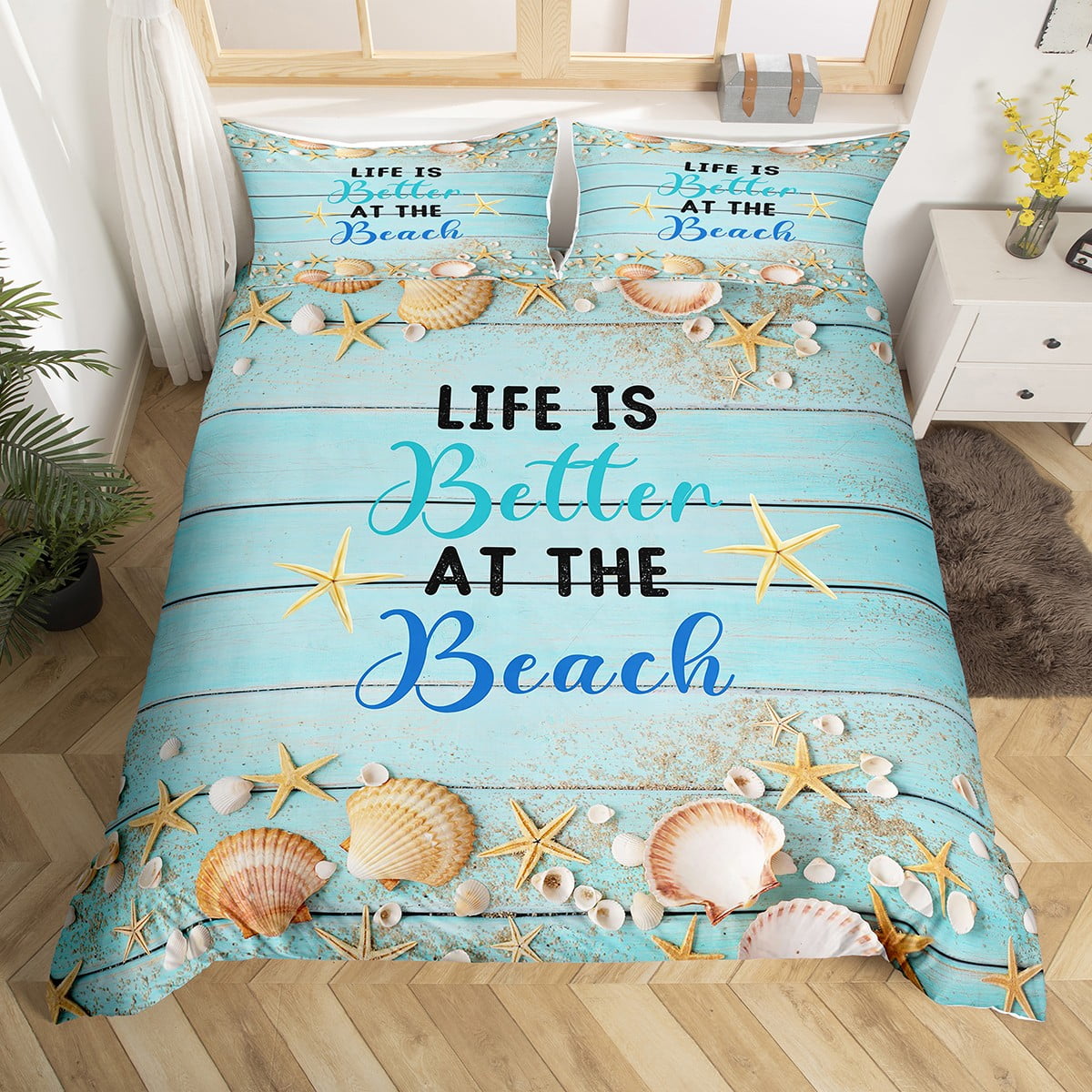 YST Hawaii Beach Duvet Cover Queen Starfish Seashell Bedding Set