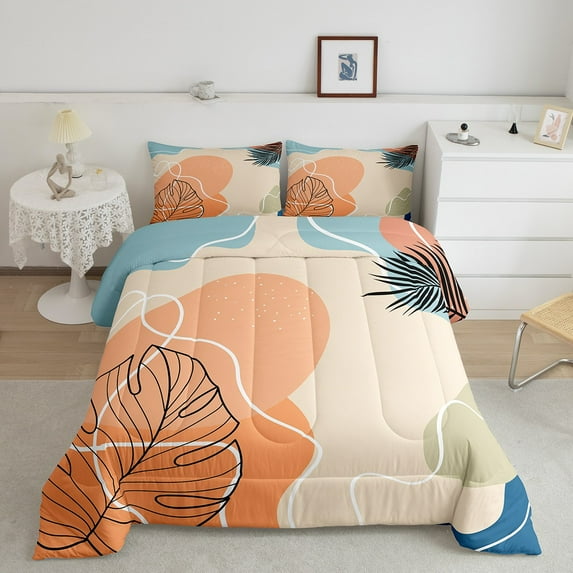 Hawaiian Tropical Bedding Set Twin Palm Monstera Banana Leaves Comforter Set Gold Green Botanical Plant Bedding Comforter Sets Adults Summer Jungle Quilt Hawaii Room Decor