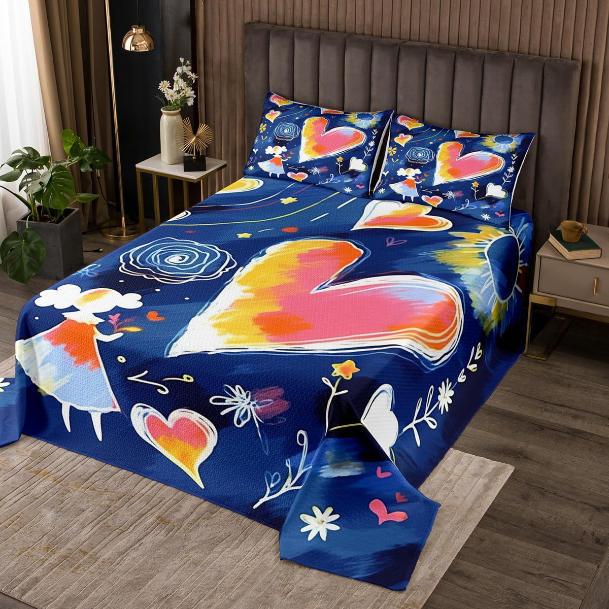 YST Heart Gifts Bedspread Set for Women Girls Cute Love Pattern Quilt