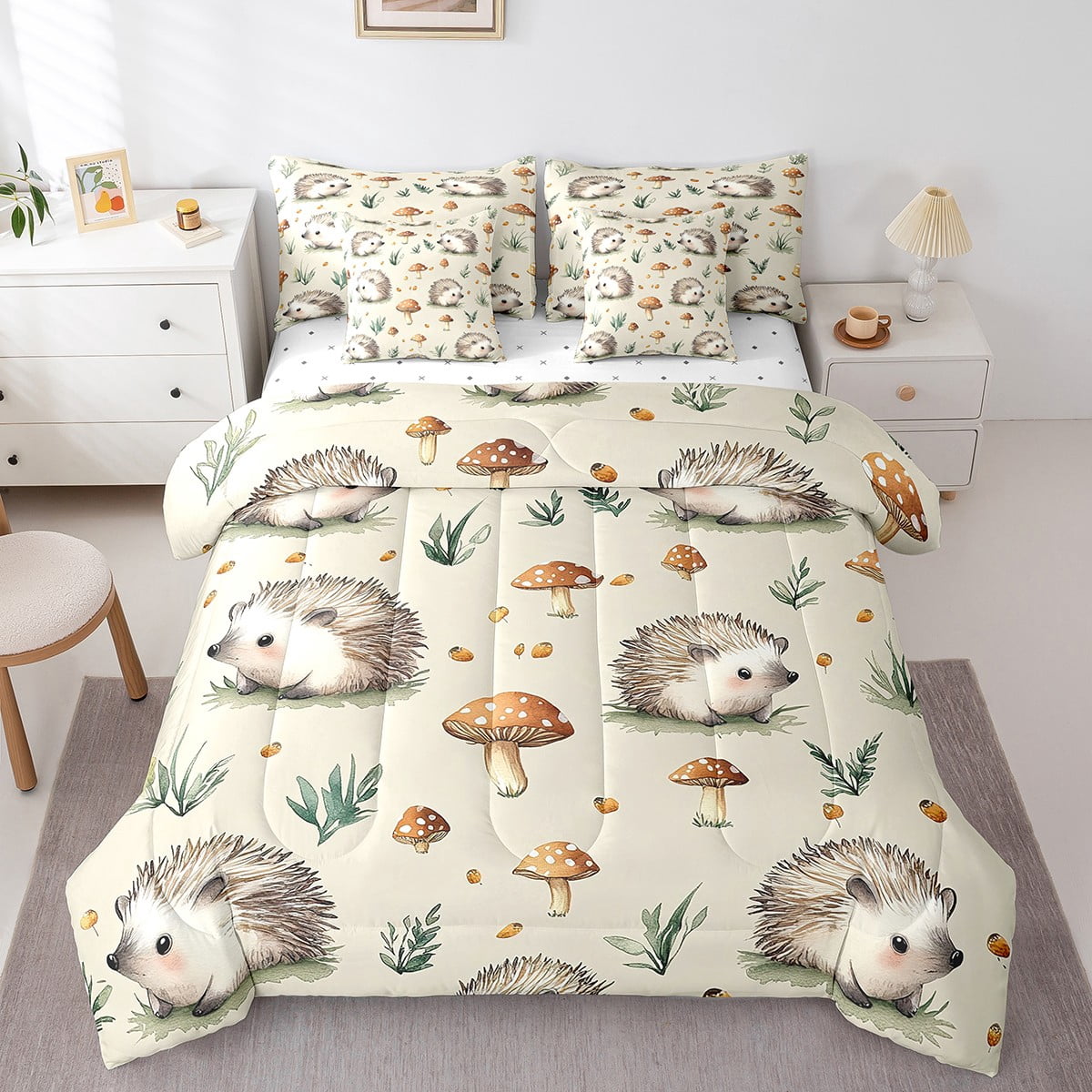 7-Piece Kids Animal Bedding Set - Twin, Giraffe Cartoon, Eucalyptus Leaves, Comforter, Sheets & Pillowcases