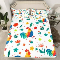 YST Hen Fitted Sheet Colorful Animal Bedding Set For Girls Kids Cute Flower Animal Bed Sheets Twin, Farmhouse Animal Bed Set Botanical Flower 3D Sheets (No Flat Sheet)