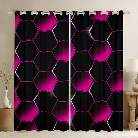 Hexagon 30%-50% Blackout Curtains For Bedroom 3D Neon Honeycomb Curtains & Drapes Geometry Beehive Curtains Geometric Honeycomb Window Curtains 38''Wx54''L