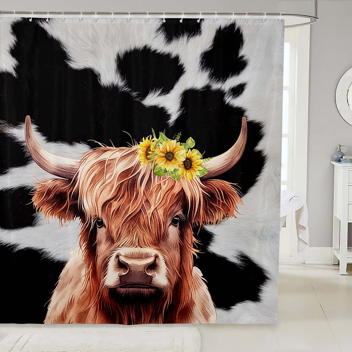 YST Highland Cattle Shower Curtain,Cow Print Kids' Shower Accessories